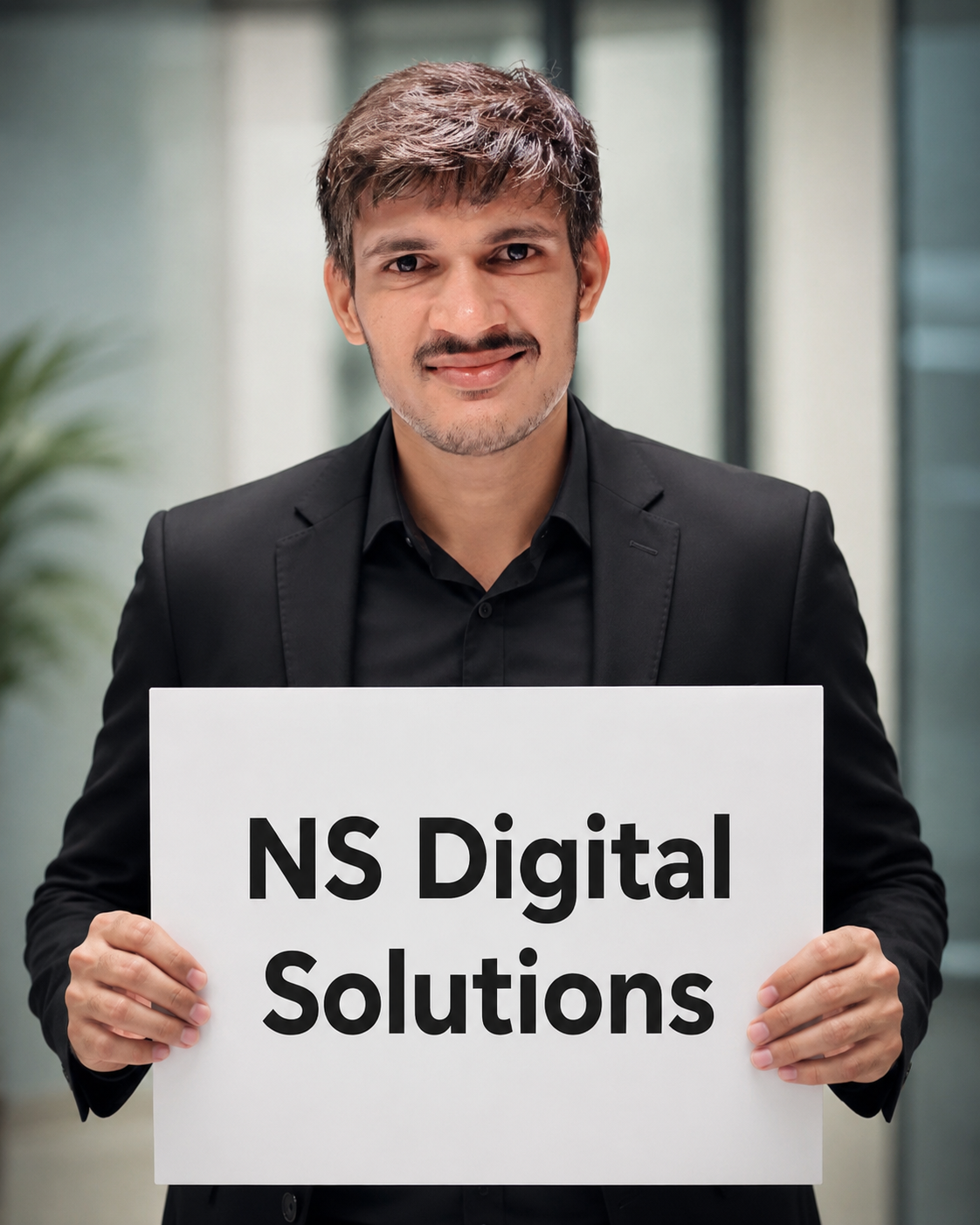 Professional Portrait With Digital Solutions Sign